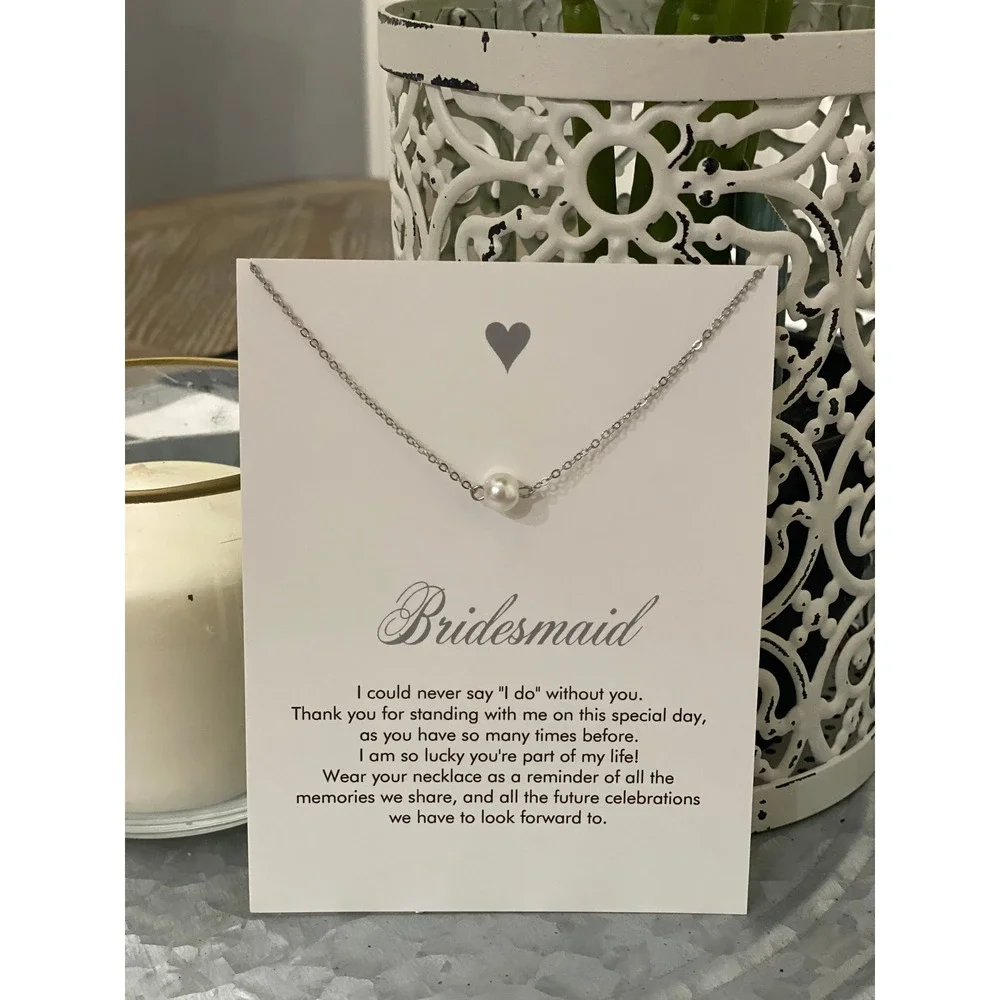 Bridesmaid Pearl Pendant Necklace Wedding Bridal Party Gift Silver Rose Gold